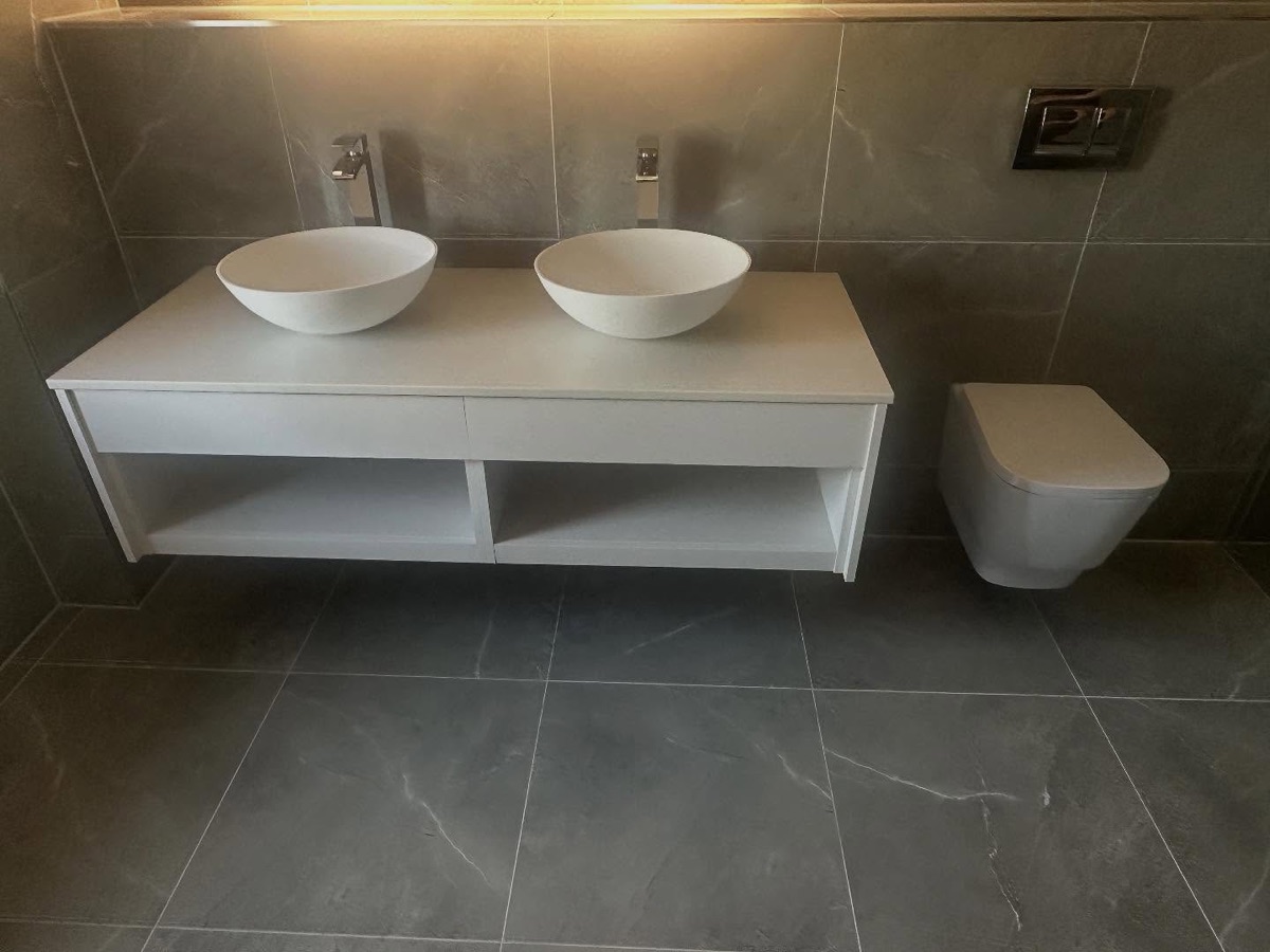Bespoke vanity with his and hers stone basins